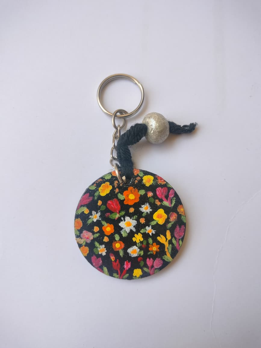 Waterproof Hand-Painted Keychain | Floral & Quote