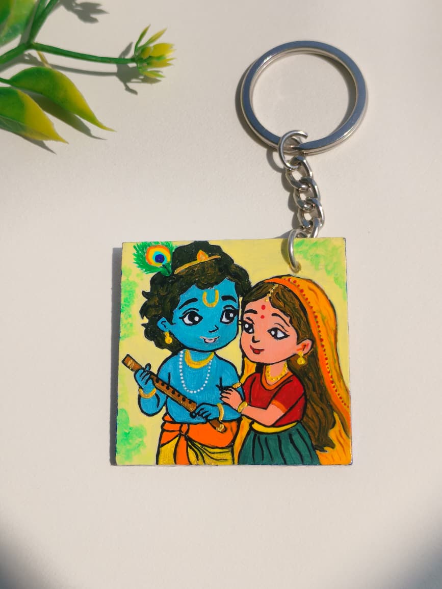 Hand-Painted Radha Krishna Keychain
