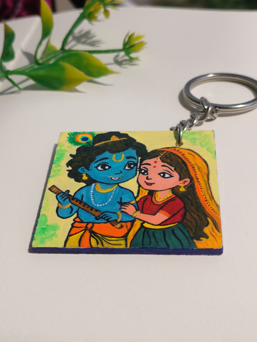 Hand-Painted Radha Krishna Keychain - Image 3