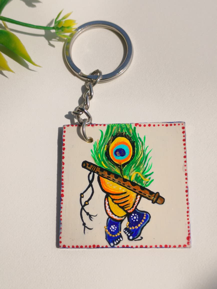 Hand-Painted Radha Krishna Keychain - Image 2