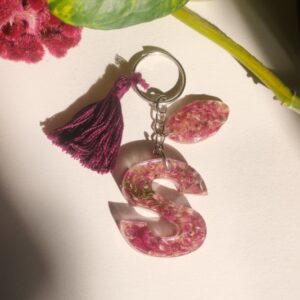 Real Flower Preserved Resin Alphabet Keychain with Tassel